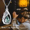 wholesale 925 Sterling Silver Green Tourmaline Rose Teardrop Cremation Necklace with Funnel and Fill Tool - Memorial Keepsake Jewelry-0-5