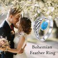 wholesale 925 Sterling Silver Turquoise Adjustable Feather Ring – Bohemian Style for Love & Protection-0-2