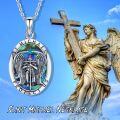 wholesale 925 Sterling Silver Oval Saint Michael and Saint Christopher Pendant with Abalone Shell Inlay Chain Necklace for Women Christian Protection s-0-5
