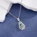 wholesale 925 Sterling Silver Hexagon Kite Shape Moss Agate and Cubic Zirconia Pendant Necklace for Women-0-2
