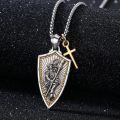 wholesale 925 Sterling Silver Saint Christopher Shield Pendant Necklace With Cross Charm-0-1