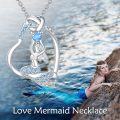 wholesale 925 Sterling Silver Heart-Shaped Mermaid Pendant Necklace with Blue Crystal Accents - Gifts for Her-0-1