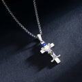 wholesale 925 Sterling Silver Sports Theme Cross Necklace w/Blue Crystal & I Can Do All Things Pendant for Men/Women-0-4