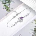 wholesale 925 Sterling Silver 925 Heart-Shaped Clover Anklet w/ Purple Crystal & White CZs for Women-0-1