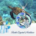 wholesale 925 Sterling Silver Blue Crystal Sea Turtle Pendant Necklace with Chain for Women Girls  (Ocean Wave Design)-0-3