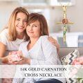 wholesale 14K Yellow Gold Carnation Flower Cross Pendant Necklace 12.5x20mm 16 Chain-0-5