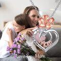 wholesale 925 Sterling Silver Heart-Shaped Rose Gold Cherry Blossom Pendant I Love You Mom Necklace - Mother's Day Gifts for Moms-0-1