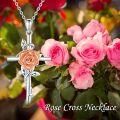 wholesale 925 Sterling Silver Floral Cross Pendant w/ Orange Carnation & White Lily Birthstone Necklaces for Women-0-5