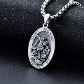 wholesale 925 Sterling Silver Saint Michael Pendant with Archangel Cross and Protect Us Inscription on Oval Charm - 3D Detailed Design (Silver)-0-1