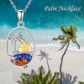 wholesale 925 Sterling Silver Palm Tree & Sunset Ocean Waves Blue Agate Pendant Necklace for Women Girls-0-5