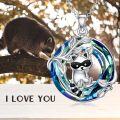 wholesale 925 Sterling Silver Blue Crystal Raccoon Charm Necklace Jewelry for Women Girls Gift USA-0-4