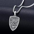 wholesale 925 Sterling Silver Saint Michael Pendant Shield Shape Religious Protection Amulet Jewelry for Men -0-2