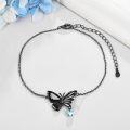wholesale 925 Sterling Silver Black Butterfly Heart Charm Anklet - Mothers Day Gift for Her-0-3