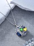 TOUPOP 18K Gold Filled Sterling Silver 2 Heart Birthstone Blue Austrian Crystal Celtic Tree Of Life Pendant-0-4