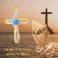 wholesale 14K Yellow White Gold Cross Infinity Pendant with Blue & White Zirconia Stones, Adjustable Chain, Gift Box-0-2