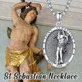 wholesale 925 Sterling Silver Oval Saint Sebastian Prayer Medal Pendant Necklace  24in Chain-0-1