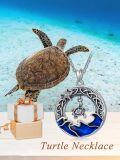wholesale 925 Sterling Silver Turtle Pendant Blue Wave Necklace Sea Life s for Women Girlfriends-0-4