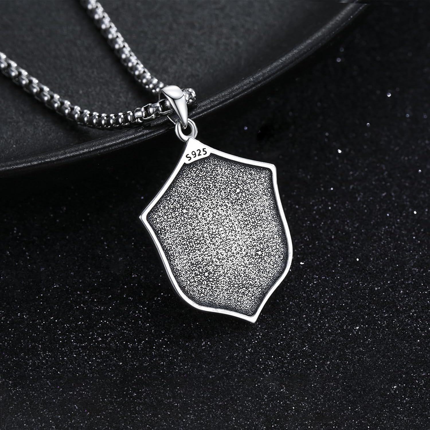 wholesale 925 Sterling Silver Saint Christopher Shield Necklace for Men Women Catholic Protection  47cm Chain Length-0-2