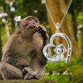 wholesale 925 Sterling Silver Heart-Shaped Monkey Pendant Necklace with Love Message-0-1