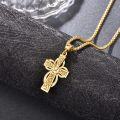 wholesale Gold 925 Sterling Silver Celtic Cross Pendant on Rolo Chain - Irish Knot Protection Jewelry for Men (24) -0-3