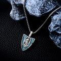 wholesale 925 Sterling Silver Turquoise Arrowhead Necklace with Celtic Knot Wolf Head and Bald Eagle Pendant-0-2