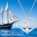 wholesale 925 Sterling Silver Pink Gemstone Rope Anchor Heart Pendant Necklace for Women - Nautical Jewelry-0-5
