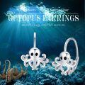 wholesale 925 Sterling Silver Octopus Hoop Earrings White Gold Plated Black Eyes Sea Animal Jewelry-0-3
