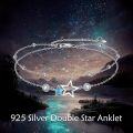 wholesale 925 Sterling Silver Blue Crystal Star Charm Double-Chain Ankle Anklet for Women and Girls Gifts-0-5