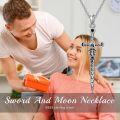 wholesale 925 Sterling Silver Cross Sword Necklace with Black Onyx and Moon Phase Snake Celtic Knot Pendant for Women & Men-0-4