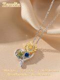 wholesale S925 Sterling Silver with Peridot & Sapphire Sunflower Birthstone Pendant Necklace, Love Gift for Women, 18 Chain-0-1