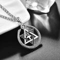 wholesale 925 Sterling Silver Metal Stone Punk Snake Necklace for Men & Women - Double Snake Pendant with Medusa Design and Star of David Symbol (Halloween Edition)-0-1
