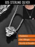 wholesale 925 Sterling Silver Firefighter Skull Pendant Necklace Oxidized Silver Box Chain-0-4
