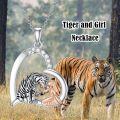 wholesale 925 Sterling Silver Heart-Shaped Pendant with Tiger and Girl Design Necklace-0-1
