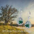 wholesale 925 Sterling Silver Tree Of Life Drop Earrings Wholesale With Green Stone-0-71