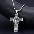 wholesale 925 Sterling Silver Saint Benedict Cross Pendant Necklace  with Chain - Religious Protection Charm Jewelry for Men-0-2