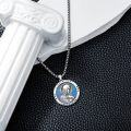wholesale 925 Sterling Silver Virgin Mary Pray for Us Blue Opal Catholic Saint Medal Pendant Necklace-0-3