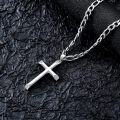 wholesale 925 Sterling Silver Beveled Edge Cross Pendant Necklace for Men Women - 4mm Box Chain  Set-0-2