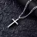 wholesale 925 Sterling Silver Beveled Edge Cross Pendant Necklace for Men Women - 4mm Box Chain  Set-0-2