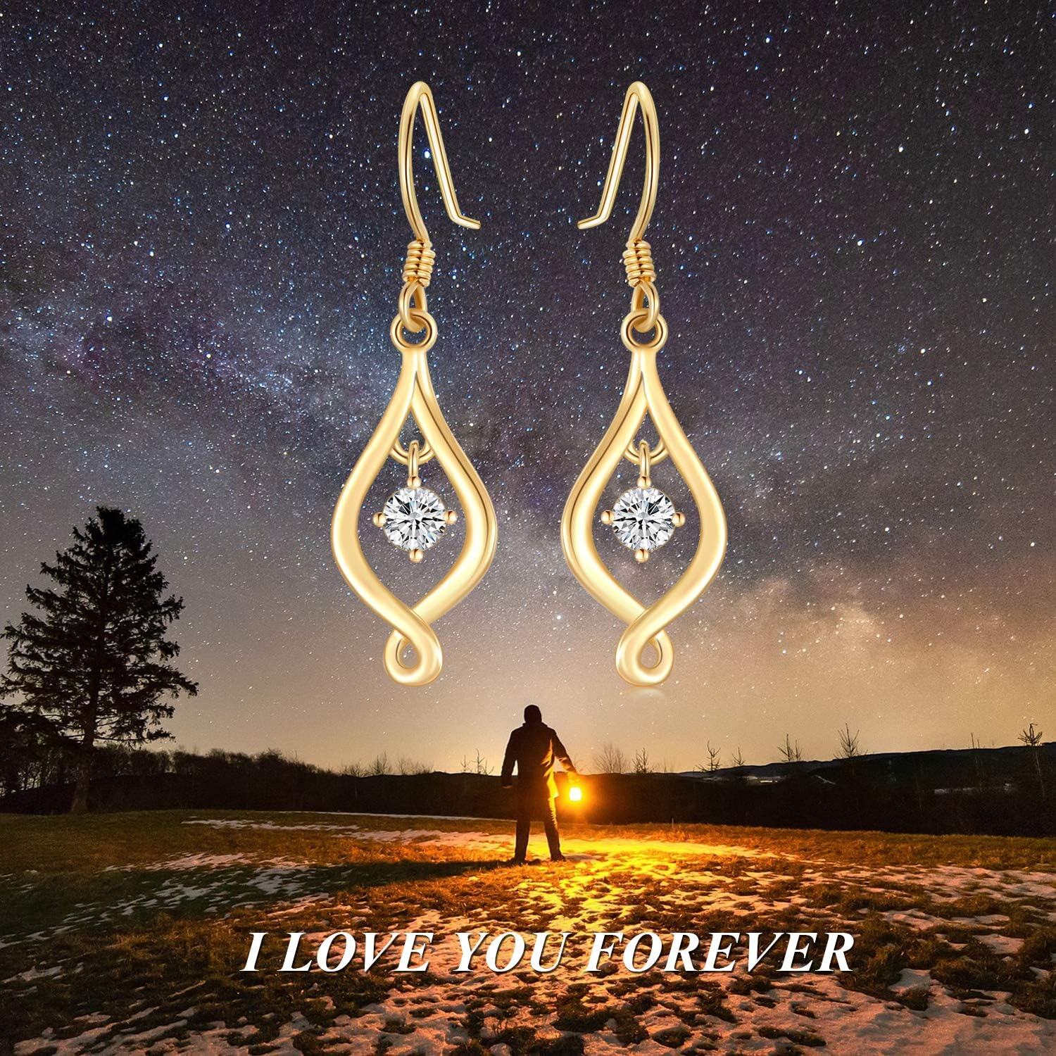 14K Gold Moissanite Infinity Drop Earrings for Women Yellow White Gold Dangle Love Earrings Christmas Birthday Gifts for Wife Daughter Girlfriend-0-4