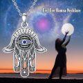 wholesale 925 Sterling Silver Blue Sapphire Evil Eye Hamsa Hand Pendant Necklace with Floral Design-0-2