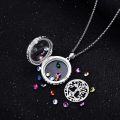 wholesale S925 Sterling Silver Tree of Life Floating Locket Necklace with DIY Birthstones Set, Glass Pendant for Family Connection, Gift Box Included-0-2