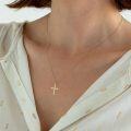 wholesale 14K Gold Diamond Cross Pendant Necklace for Women - Christmas Gift-0-5