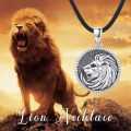 wholesale 925 Sterling Silver Round Lion Head Pendant Leather Chain Gothic Punk Rock Men's Necklaces Gifts for Him-0-1