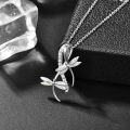 wholesale 925 Sterling Silver Opal Dragonfly Pendant with Cubic Zirconia and Extender Chain - White Firestone Jewelry for Women (White)-0-1