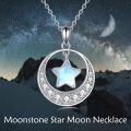 wholesale 925 Sterling Silver Star & Moon Pendant Necklace with Cubic Zirconia Stones - Gifts for Her-0-5