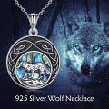 wholesale 925 Sterling Silver Abalone Shell Round Pendant with Wolf Design and Celtic Knotwork Necklace-0-1