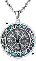 wholesale 925 Sterling Silver Vegvisir Compass Norse Pendant for Men's Necklaces with Black Stone and Abalone Shell Inlay Gifts-0-0