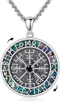 wholesale 925 Sterling Silver Vegvisir Compass Norse Pendant for Men's Necklaces with Black Stone and Abalone Shell Inlay Gifts-spinning viking