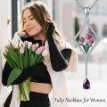 wholesale 925 Sterling Silver Purple Tulip Flower Drop Pendant Necklace for Women Girls Valentines Day Gifts Jewelry 43cm Chain Length-0-4