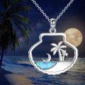 wholesale 925 Sterling Silver Blue Opal Palm Tree Island Pendant Necklace-0-4
